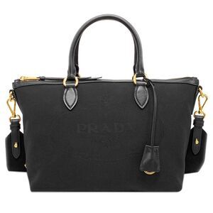 Prada Borsa A Mano Logo Jacquard Nero 2 Way Handbag Leather Black